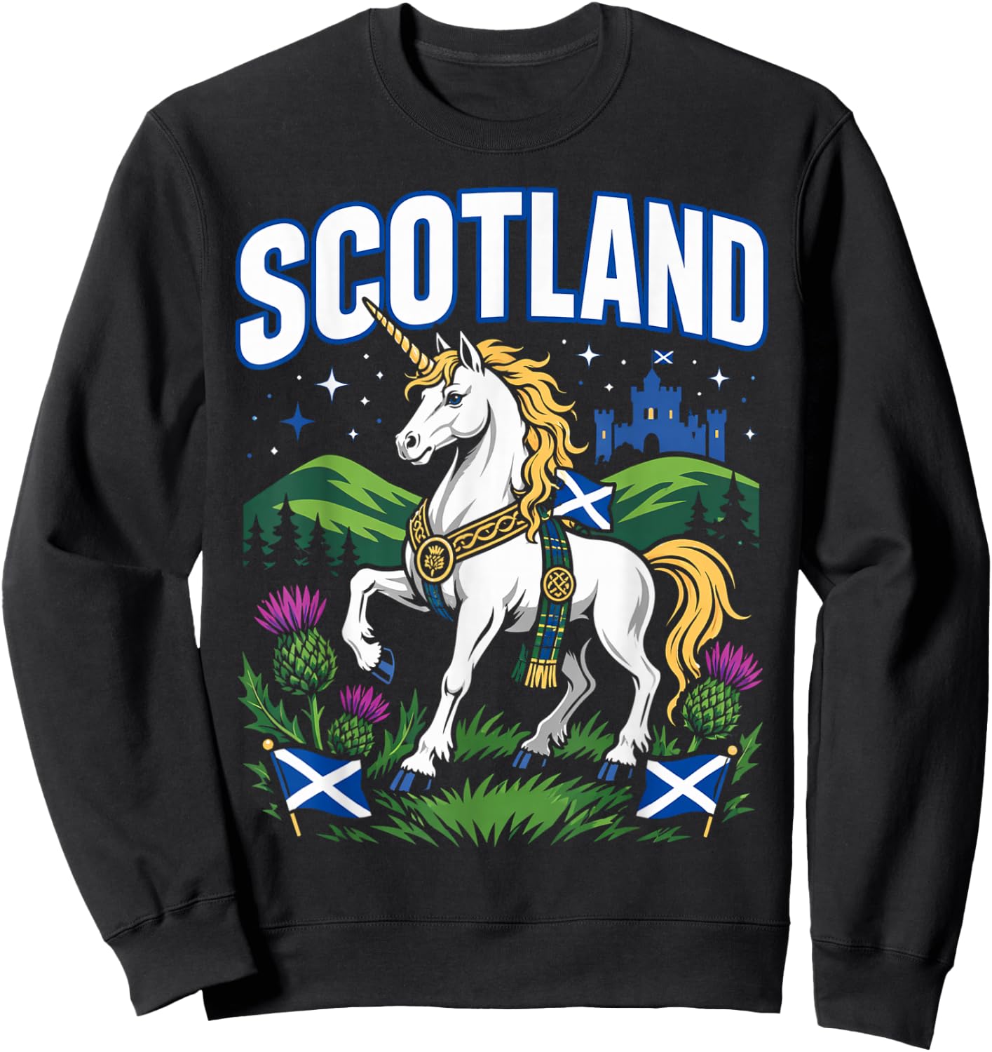 Men Scottish Unicorn Flag Thistle Sweatshirt - Sweatshirt | Black
