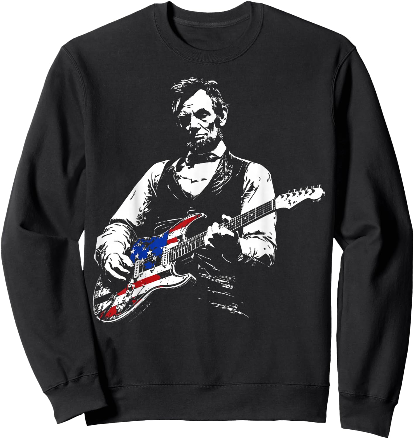 Abraham Lincoln American Flag Guitar Vintage Rock Music Sweatshirt - Sweatshirt | Black