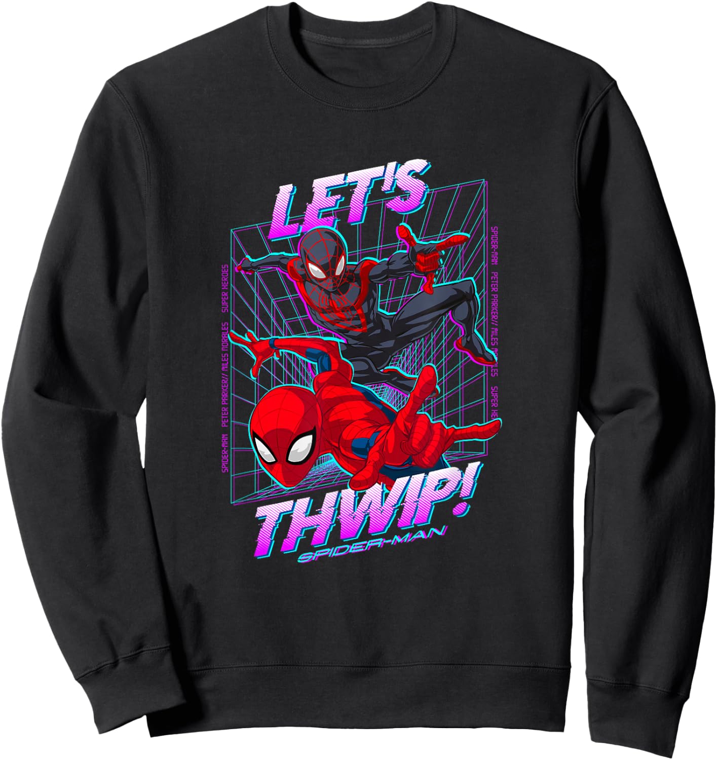 Marvel Comics Spider-Man Peter Parker Miles Morales Neon Sweatshirt - Sweatshirt | Black