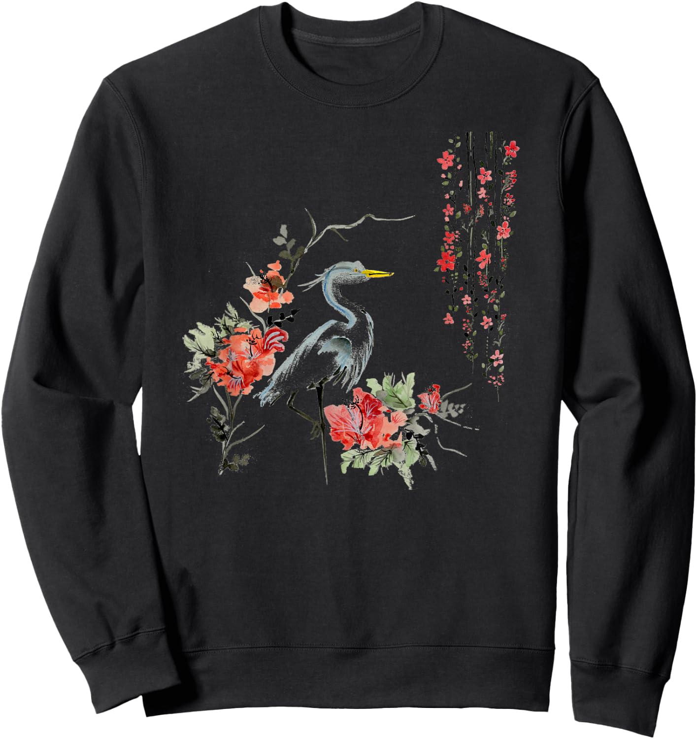 Japanese Art Crane Bird Garden Stylish Design Sweatshirt - Sweatshirt | Black