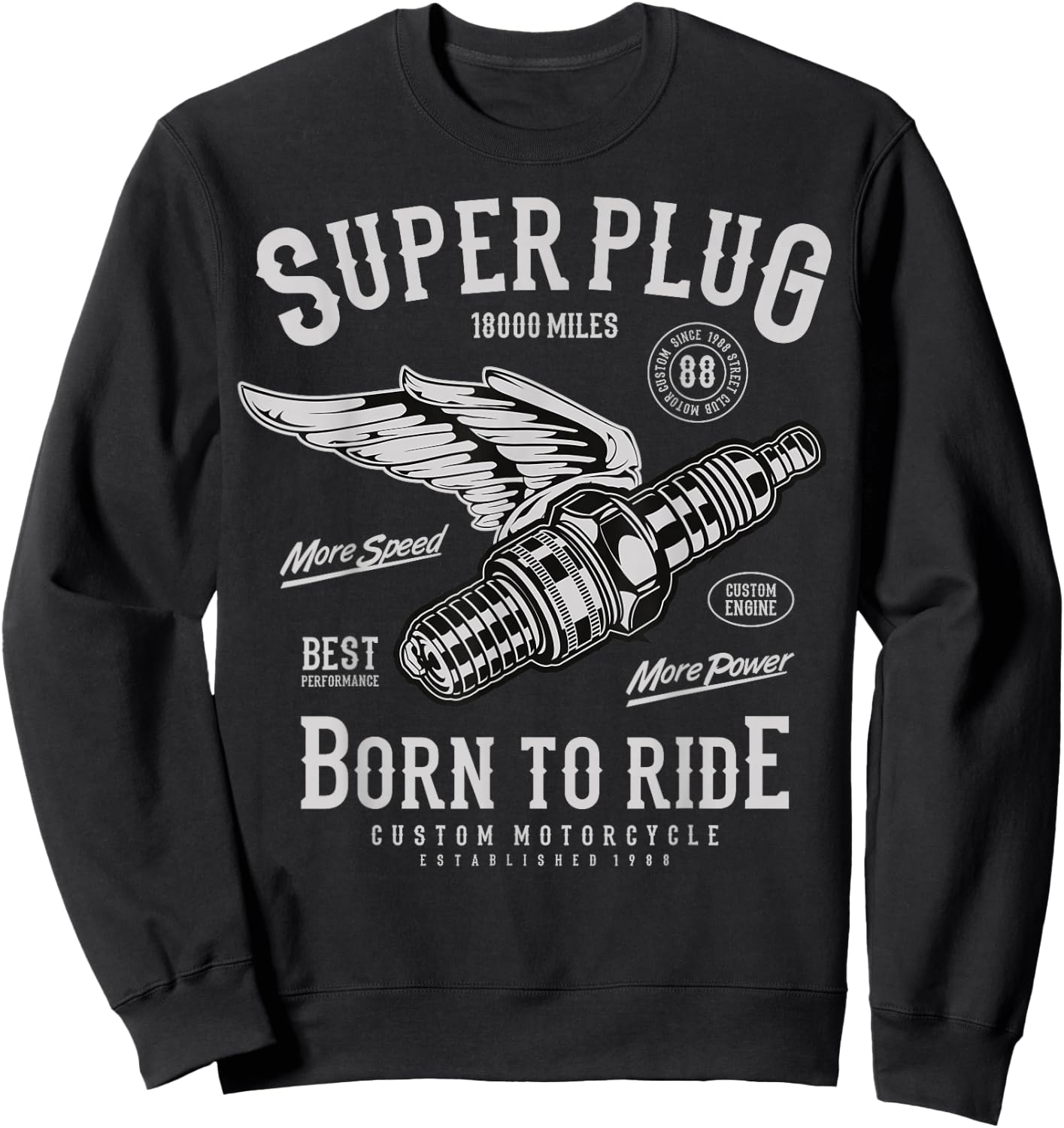 Super Spark Plug Vintage Motorcycle Born to Ride Sweatshirt - Sweatshirt | Black