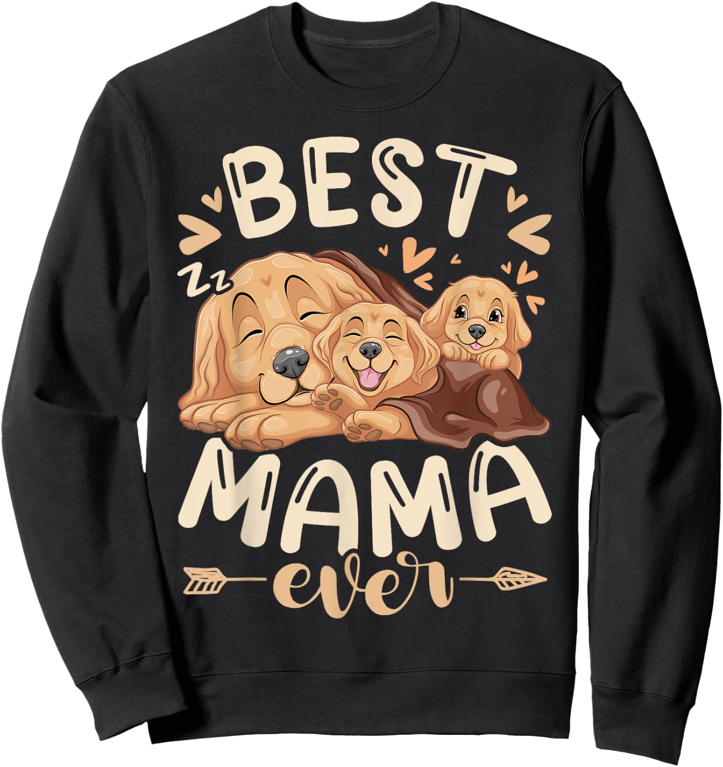 Best Mama Ever, Golden Retriever & 2 Puppies, Mothers Day Sweatshirt - Sweatshirt | Black