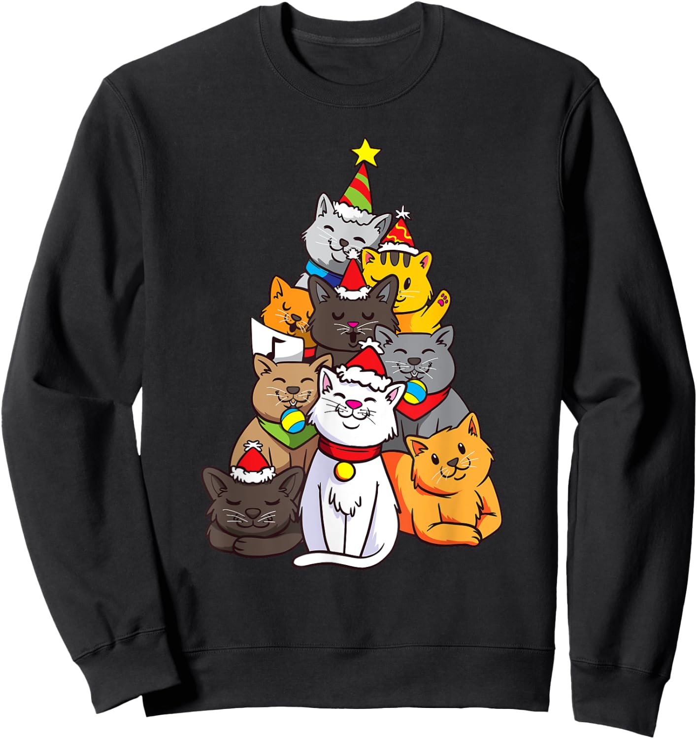 Cute Cat Tree Cats Kitten Christmas Christmas Tree Sweatshirt - Sweatshirt | Black