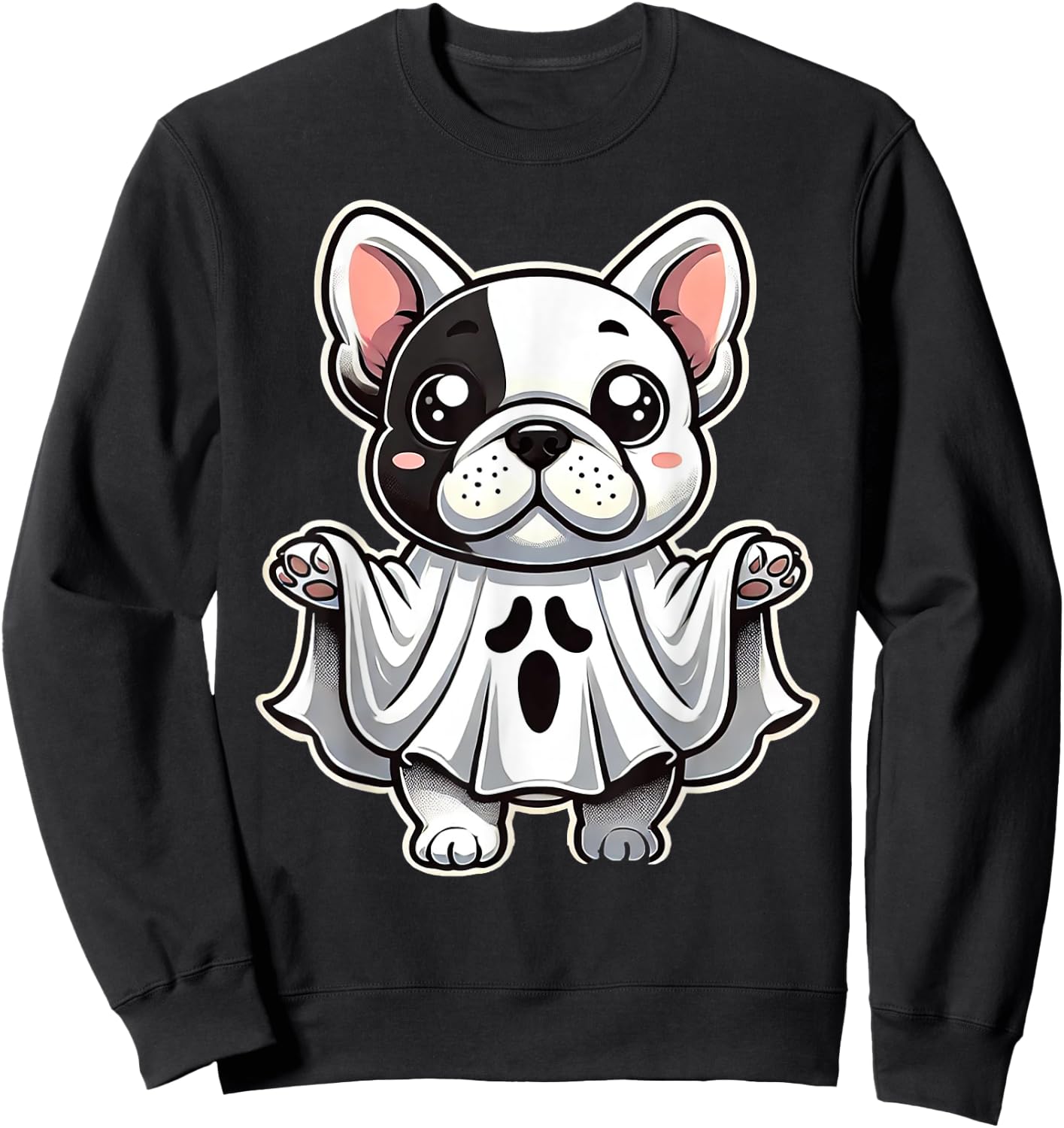 Cute French Bulldog Ghost Costume Puppy Halloween Pup Men Women Kids Sweatshirt - Sweatshirt | Black
