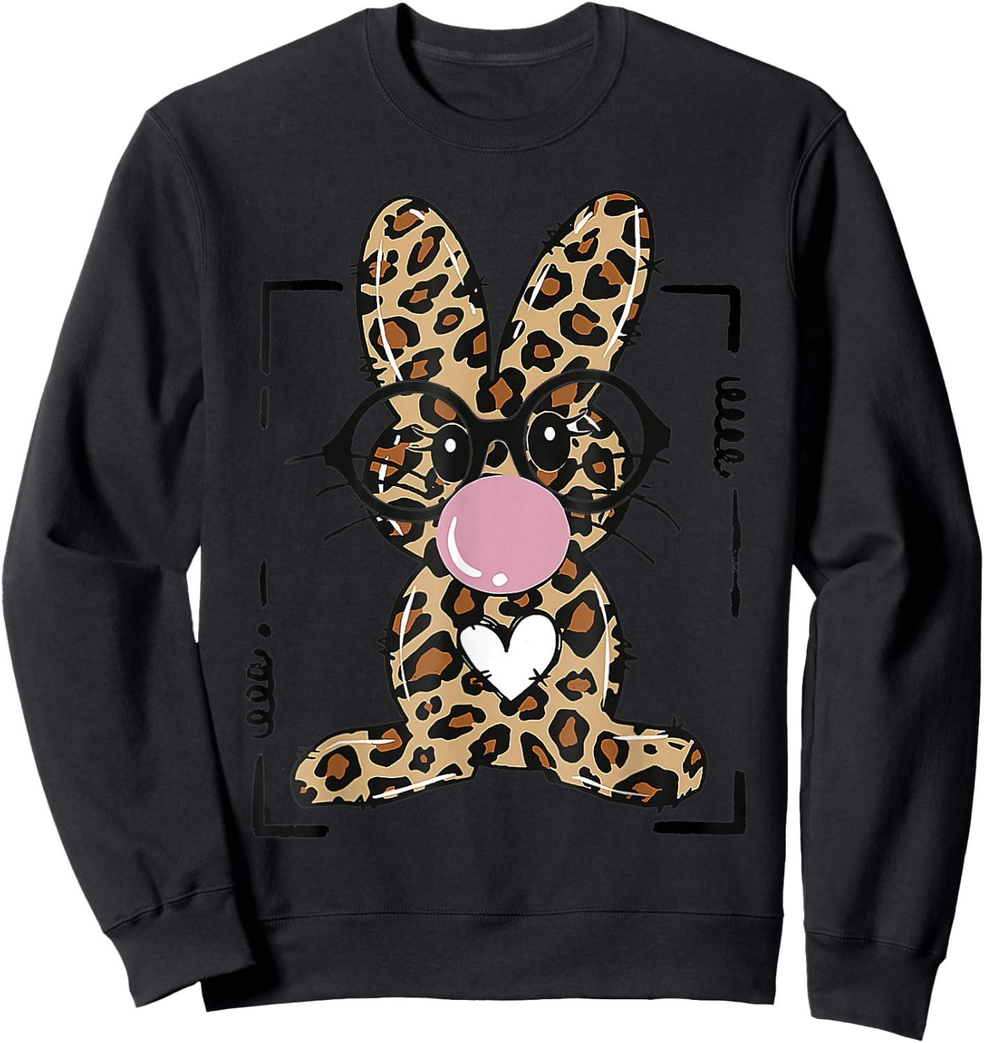 Leopard Rabbit Bunny Blowing Bubble Gum Easter Day Sweatshirt - Sweatshirt | Black