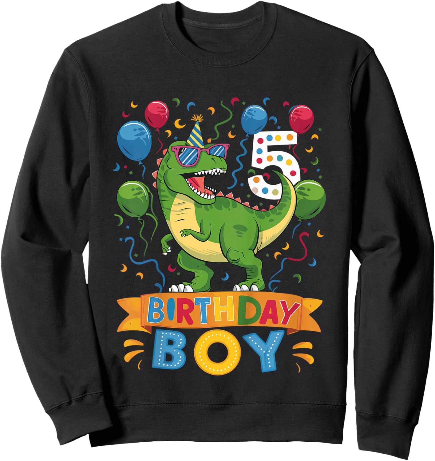 Kids 5 Year Old T Rex Dinosaur 5nd Birthday Boy Sweatshirt - Sweatshirt | Black