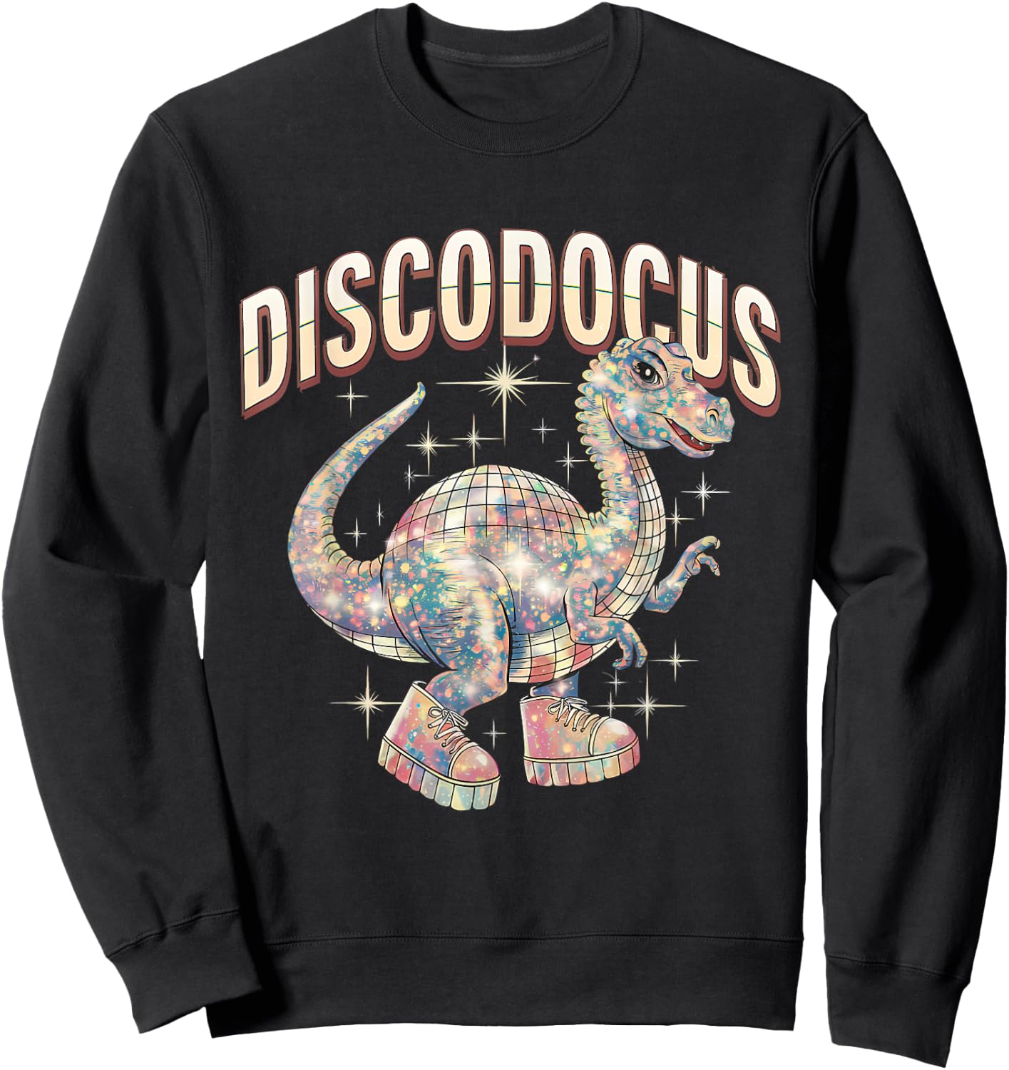 Disco Dinosaur Diplodocus 70s Dino Dancing Funny Disco Party Sweatshirt - Sweatshirt | Black