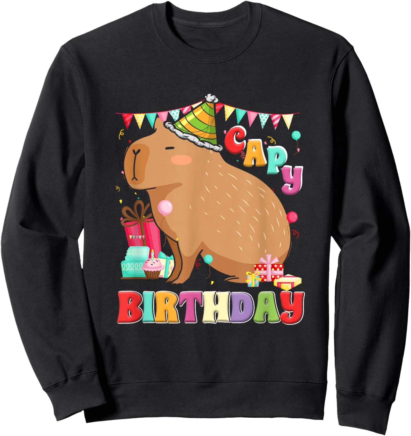 Capy Birthday Capybara Rodent Birthday Party - Children, Teenagers, Capybara Fans, Birthday Party - Children - Black - S - Cartoon - Capybara Birthday Shirt Sweatshirt - Sweatshirt | Black
