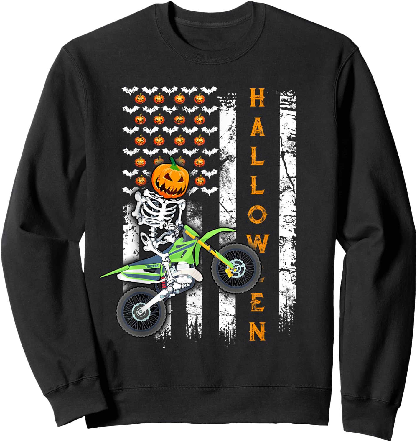 US Flag Skeleton Dirt Bike Halloween Motocross Biker Sweatshirt - Sweatshirt | Black