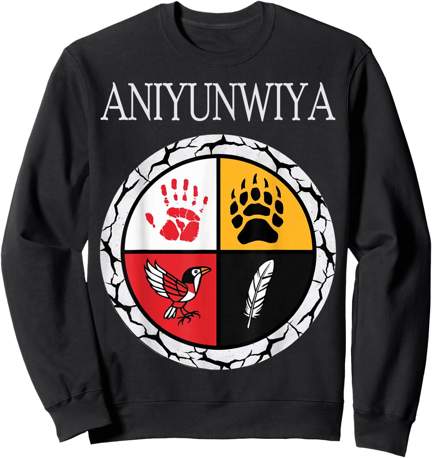 Aniyunwiya Cherokee Nation Native American Medicine Wheel Sweatshirt - Sweatshirt | Black