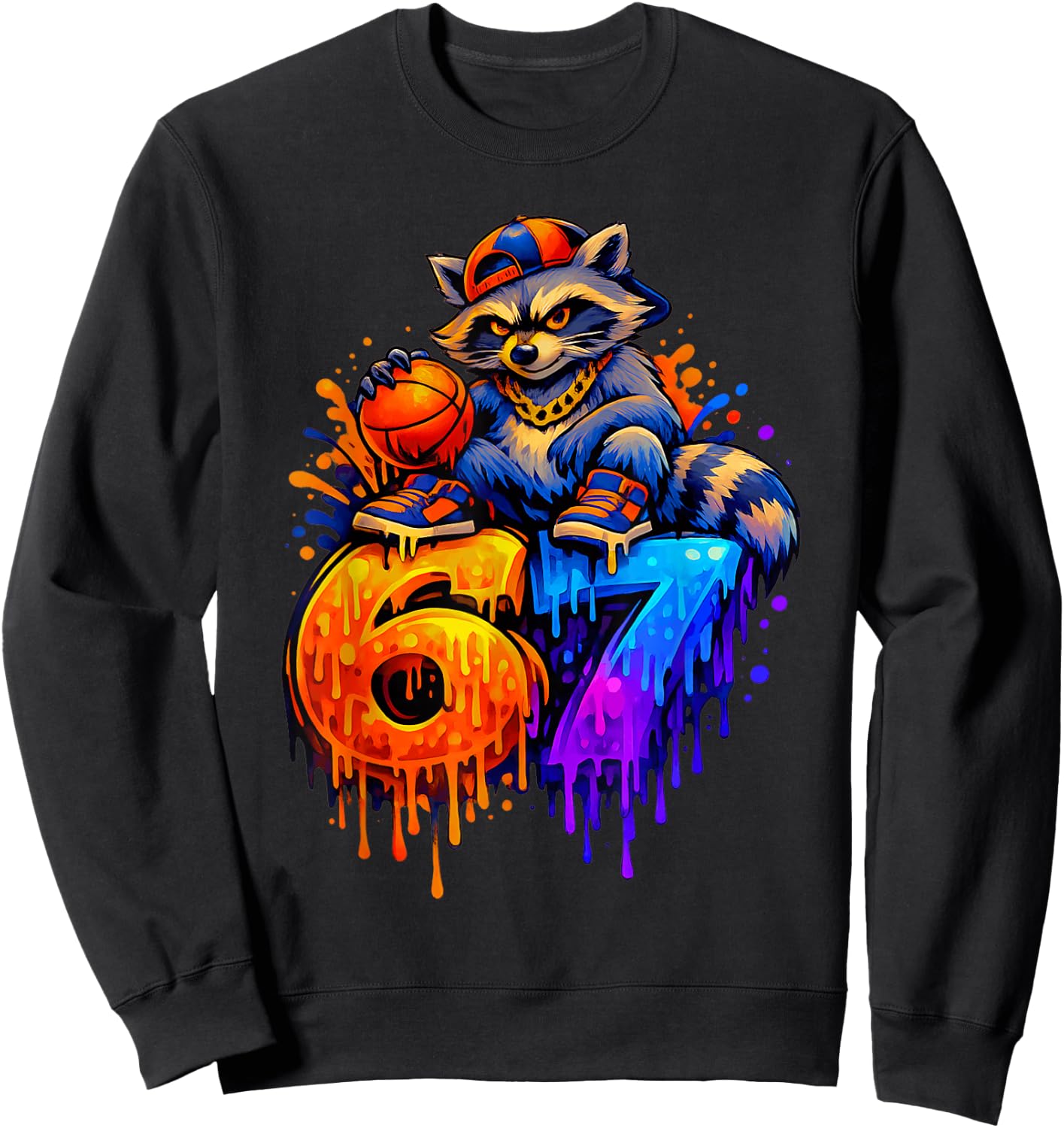 67 Basketball Waschbär Drip Kinder Jungen Jugend Mädchen Brainrot Sweatshirt - Sweatshirt | Black