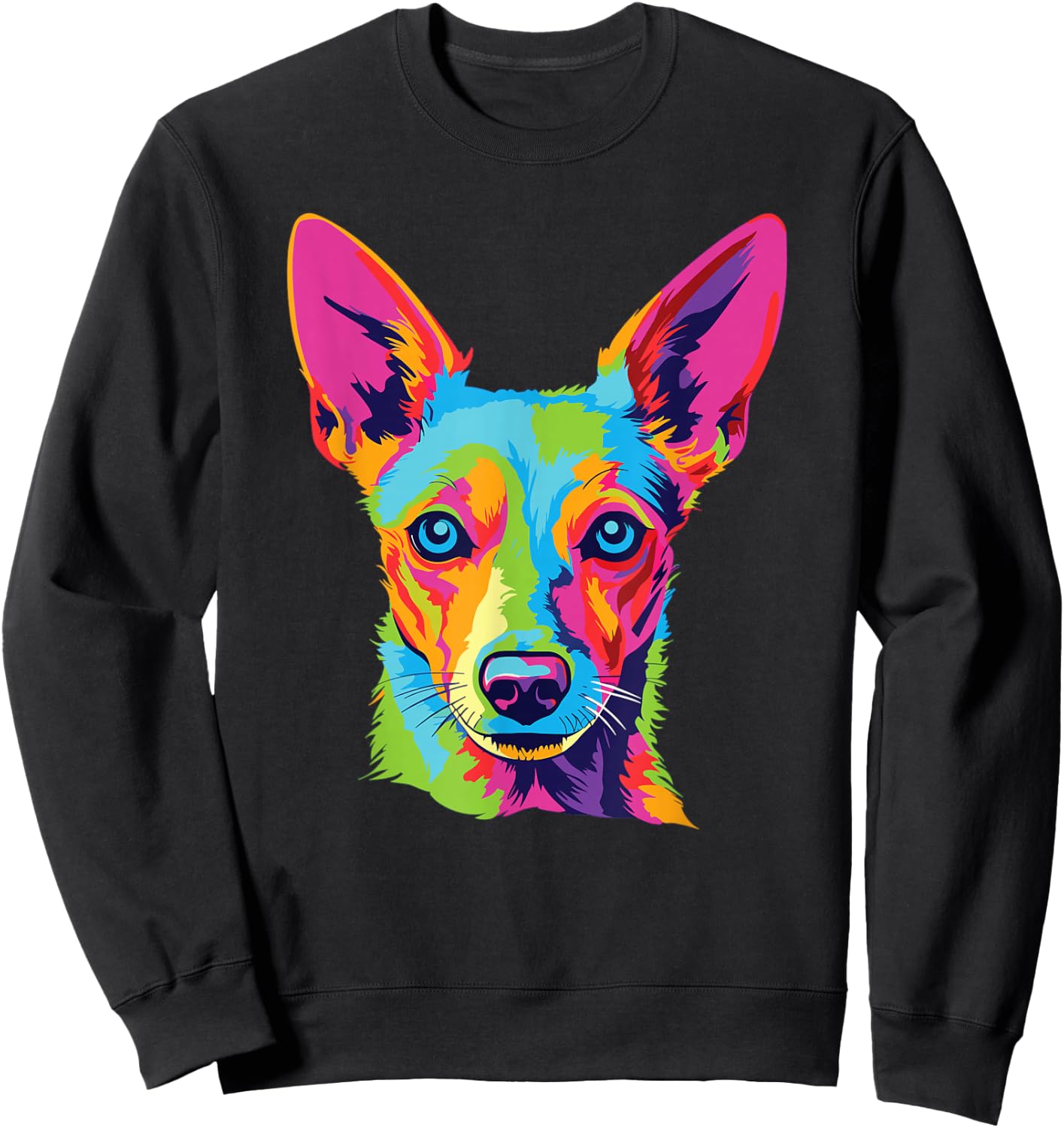 Watercolor Colorful Portuguese Podengo Pequeno Dog Sweatshirt - Sweatshirt | Black