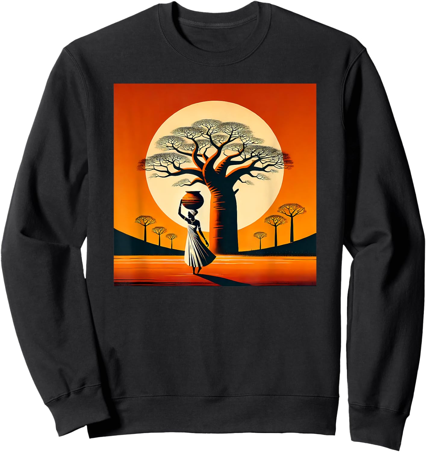 African Baobab, Sunset, Minimalist Style, Love Africa Sweatshirt - Sweatshirt | Black