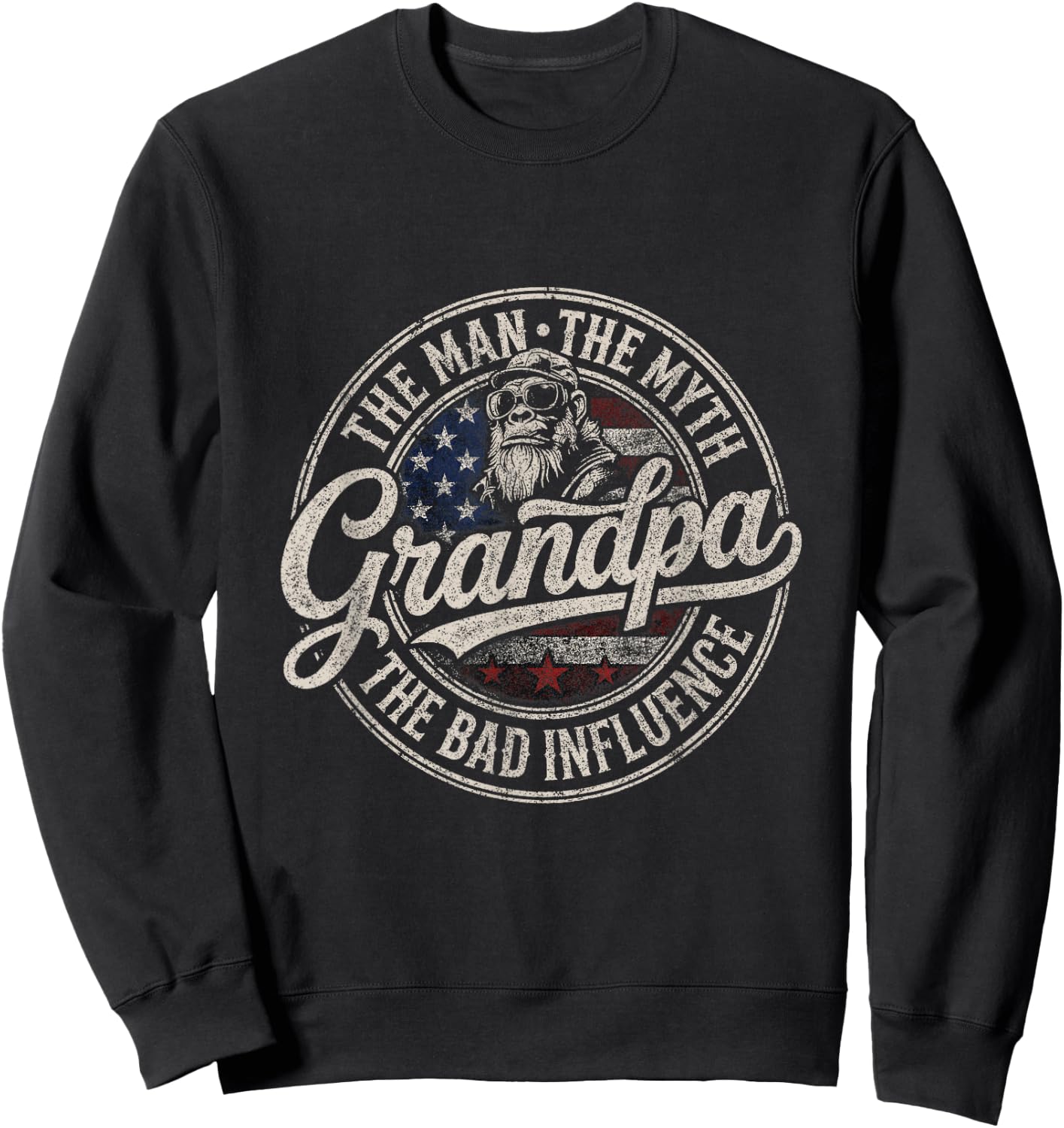 The Man The Myth Grandpa The Bad Influence Monkey Sweatshirt - Sweatshirt | Black