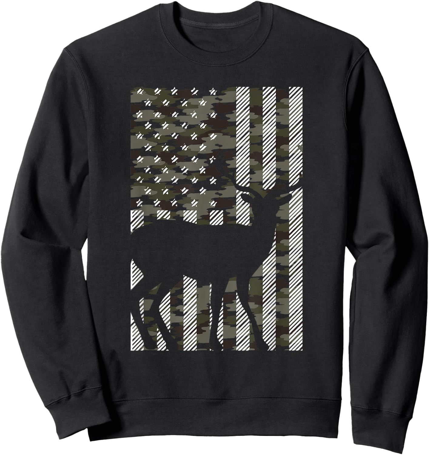Camo American Flag Deer Vintage Buck Elk Hunting Hunter Gift Sweatshirt - Sweatshirt | Black