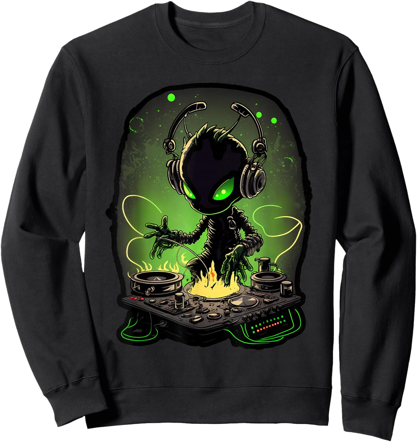 Astronaut Alien DJ, Alien DJing in Space, EDM Alien Rave Sweatshirt - Sweatshirt | Black