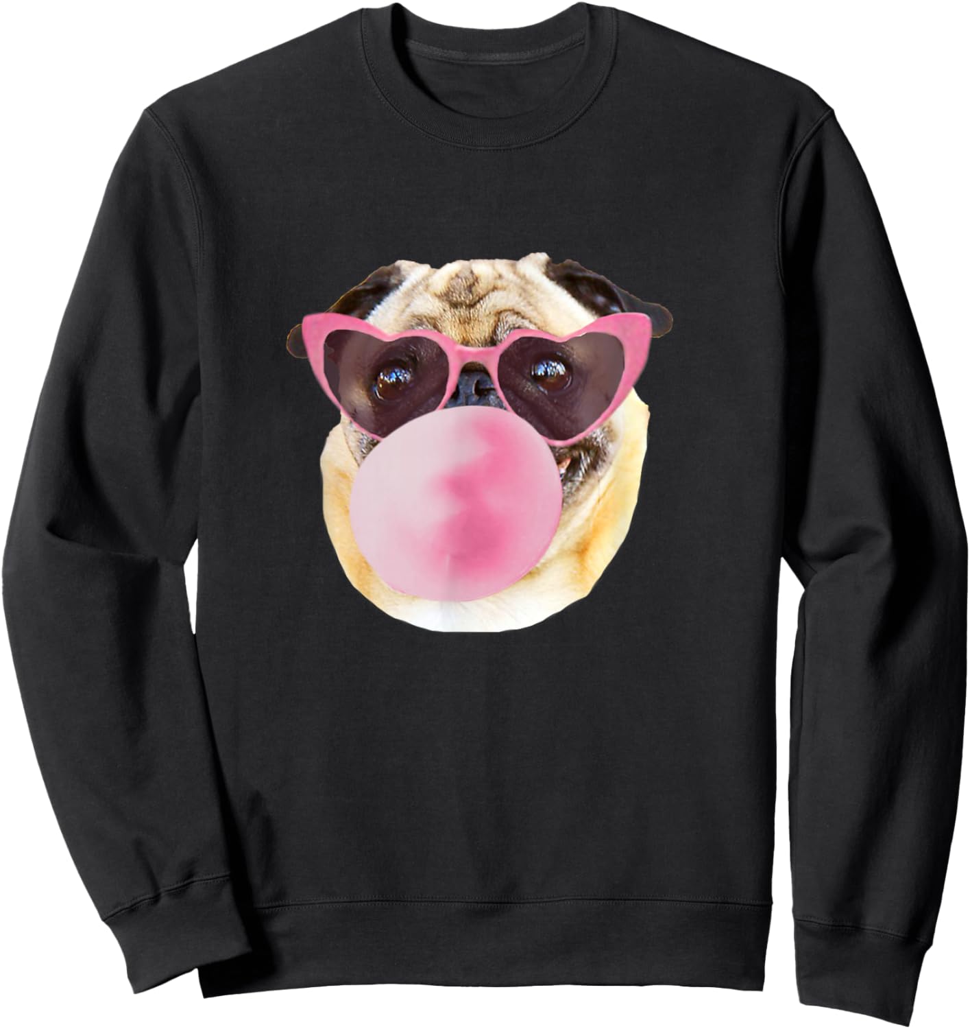 Dog Pug Pink Bubble Gum Heart Sunglasses Sweatshirt - Sweatshirt | Black