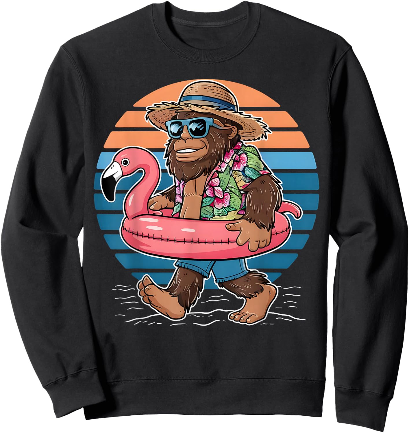 Pool Party Bigfoot Flamingo Men Women Sasquatch Pink Sweatshirt - Sweatshirt | Black