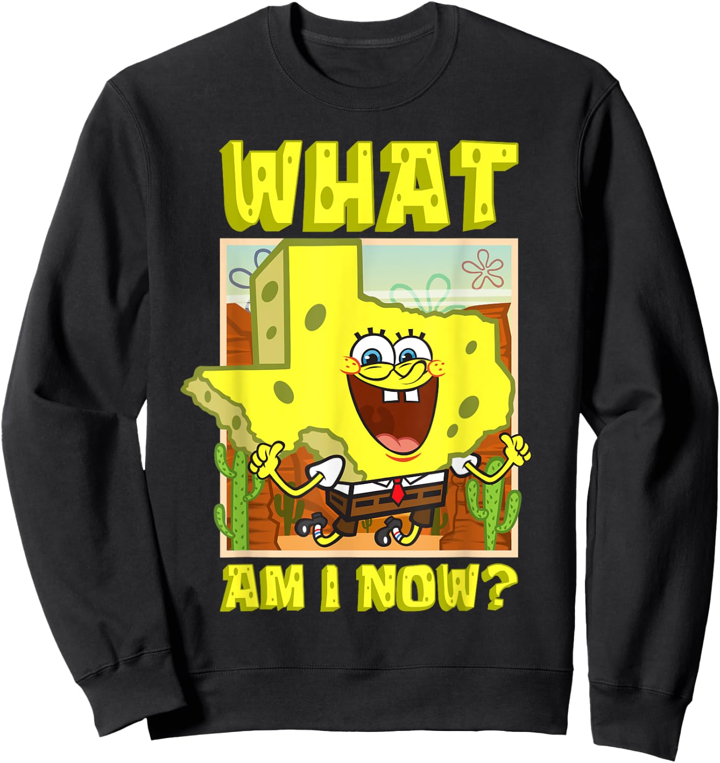 Mademark x SpongeBob SquarePants - SpongeBob Texas Map What Am I Texan SpongeBob Sweatshirt - Sweatshirt | Black