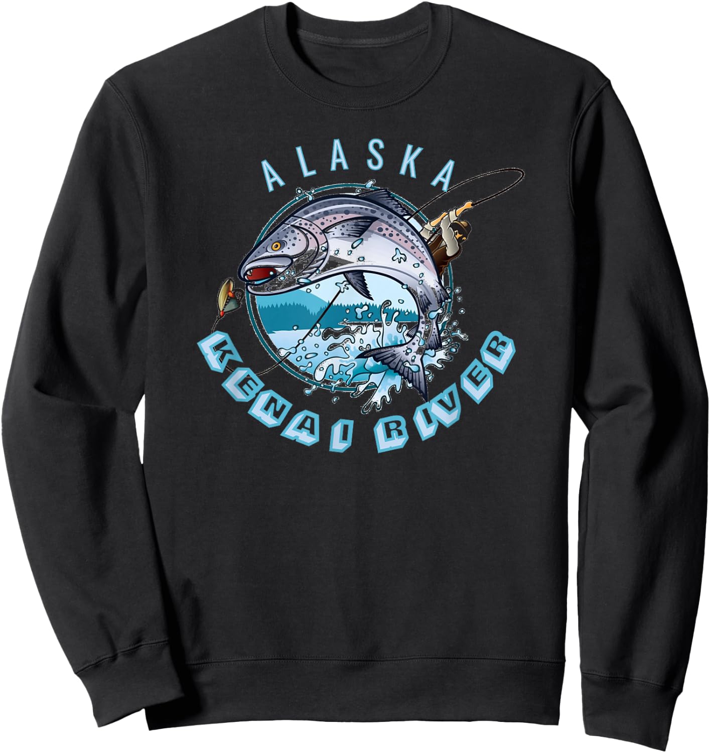 Kenai River Alaska Alaskan Salmon Fishing Trip AK Souvenir Sweatshirt - Sweatshirt | Black