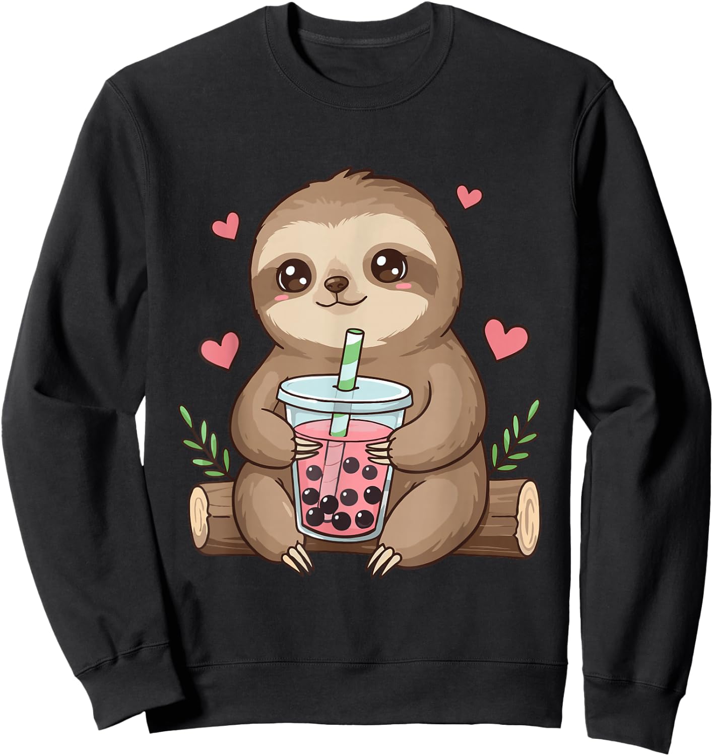 Cute Sloth Boba Bubble Milk Tea Kawaii Women Girls Sloth Sweatshirt - Sweatshirt | Black