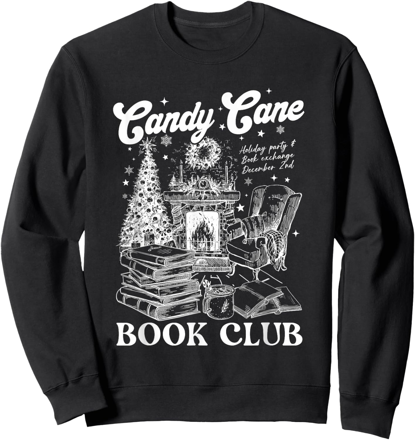 Bookish Christmas Candy Cane Book Club librarian Winter Sweatshirt - Sweatshirt | Black