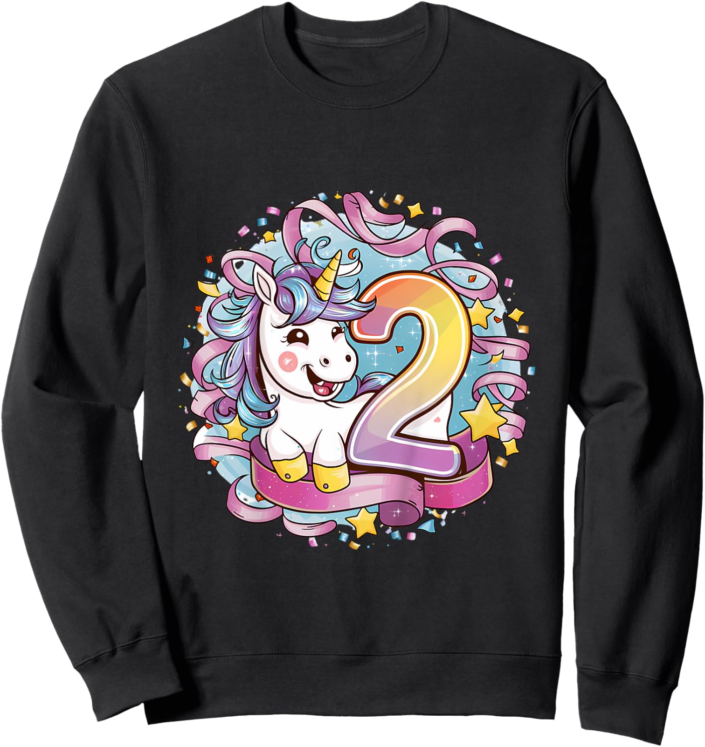 Kids Magical Unicorn Birthday Gift Kids Personalized - 2 Year Sweatshirt - Sweatshirt | Black
