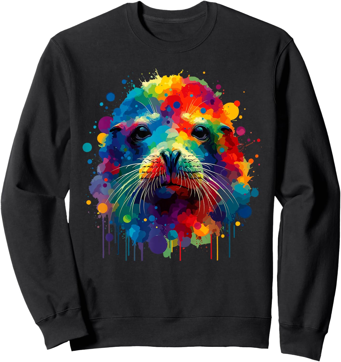 Colorful Splash Art Hawaiian Monk Seal Seals Sweatshirt - Sweatshirt | Black