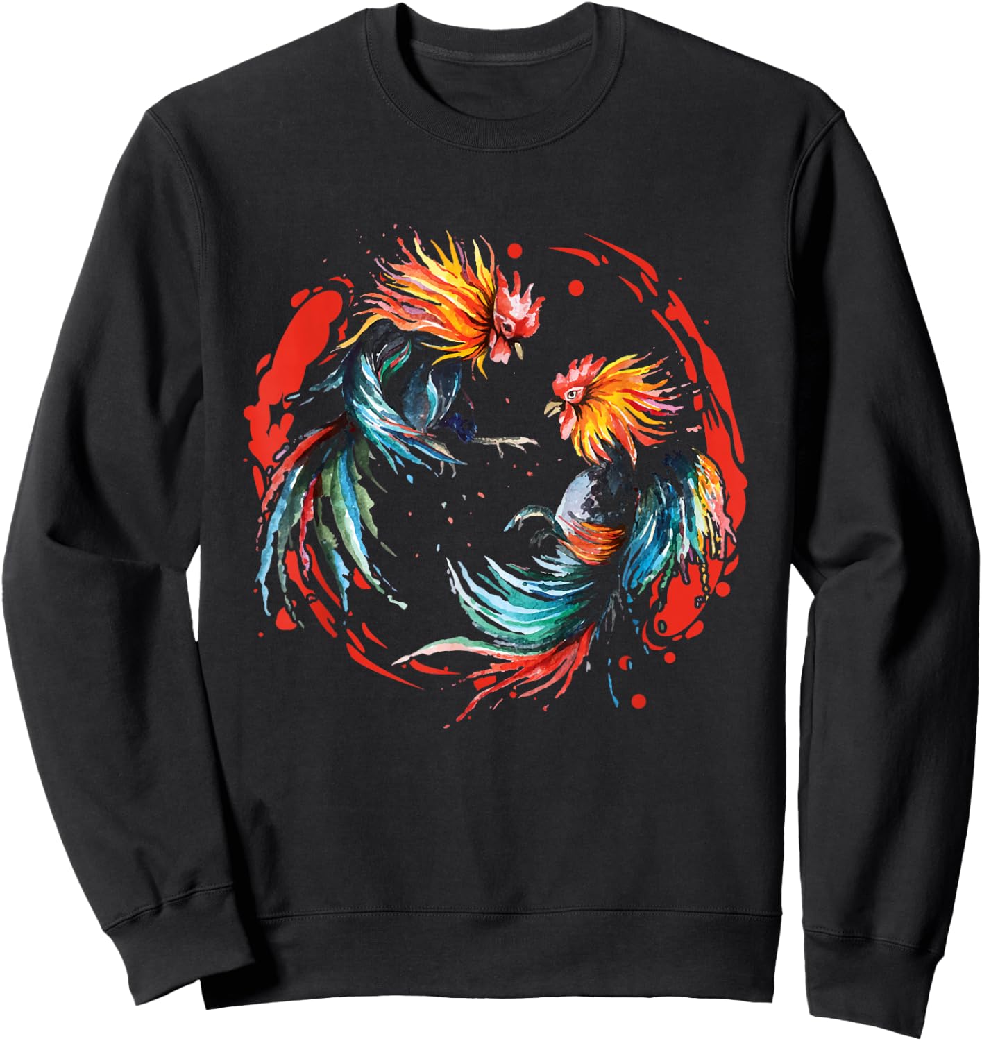 Peleas De Gallos Chickens Roosters Fighting - Black, -Adults, Short Sleeve, Classic Fit, Cotton 65% Polyester 35%, Cockfighting Enthusiasts Sweatshirt - Sweatshirt | Black
