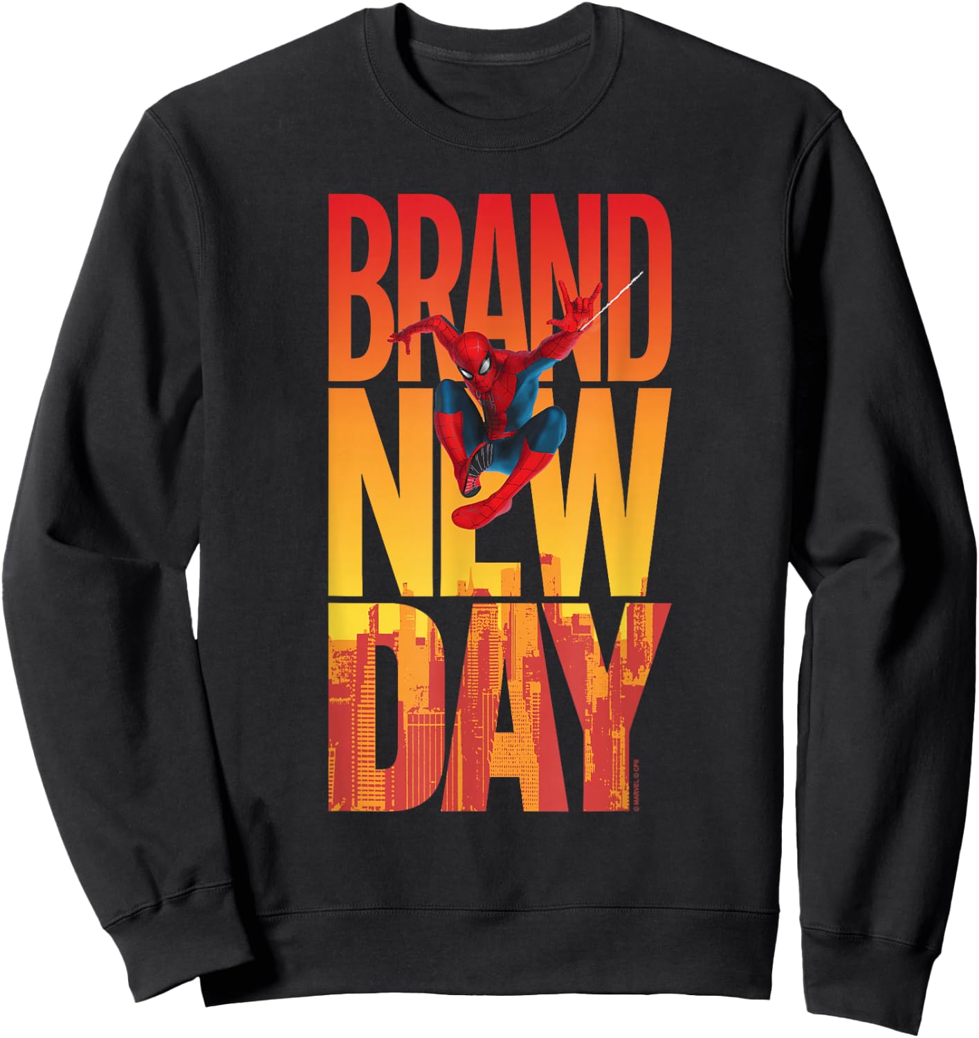 Marvel Spider-Man: New Day Spidey Sunset Text Stack Sweatshirt - Sweatshirt | Black