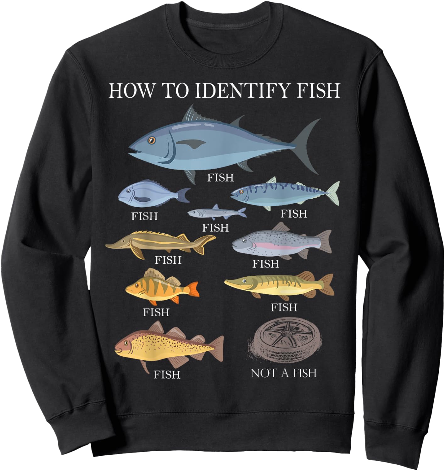 How to Identify Fish Graphic Funny Fishing Sweatshirt - Sweatshirt | Black