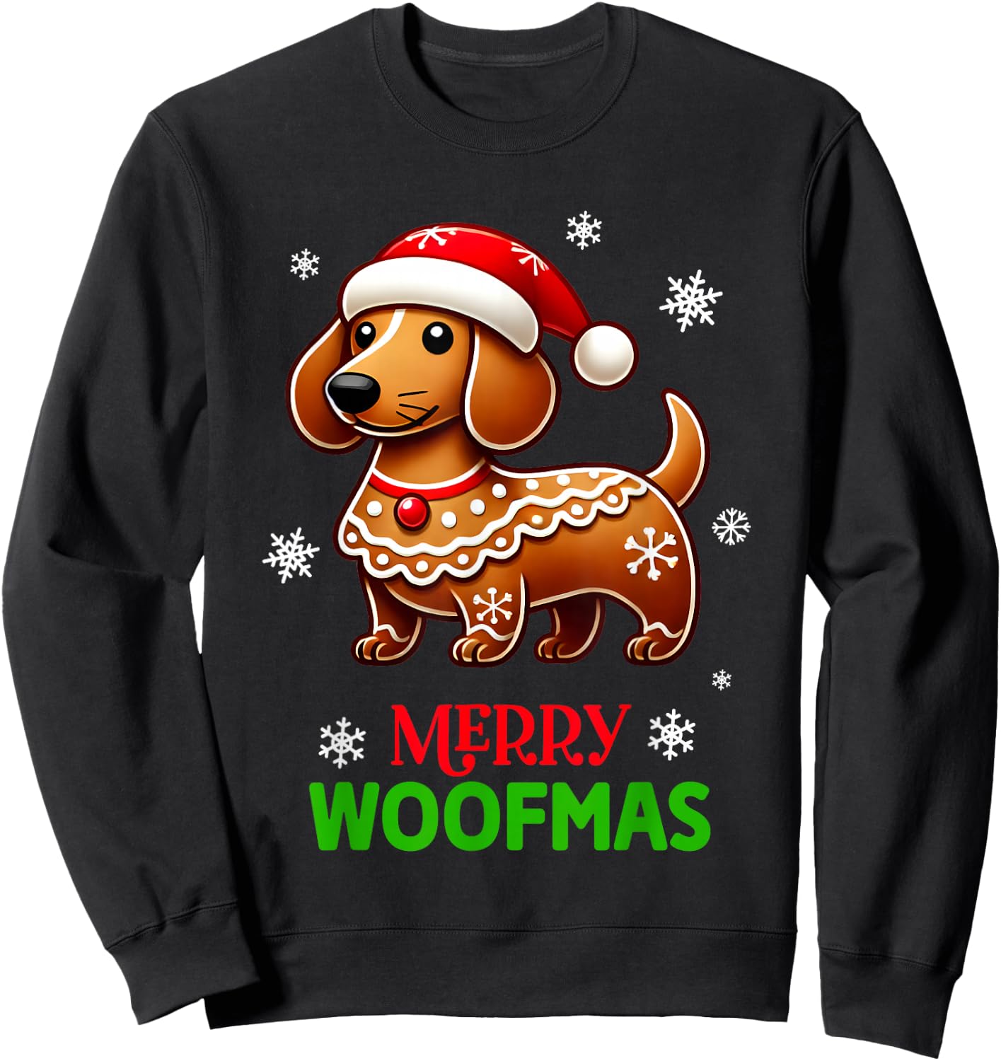 Gingerbread Weiner Dog Merry Woofmas Dachshund Christmas Sweatshirt - Sweatshirt | Black
