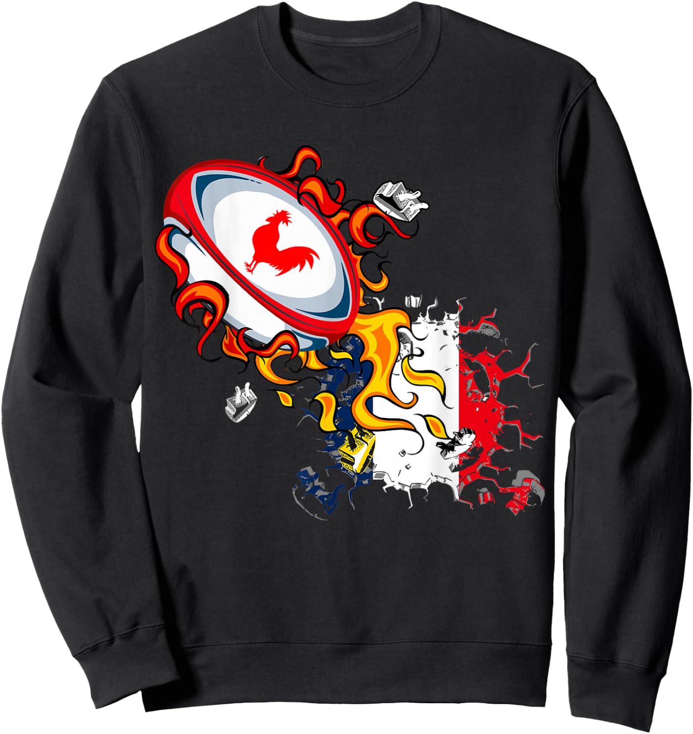 Rugby Shirt Player Child Man Flag Rooster Men Women , Black, S Sweatshirt - Sweatshirt | Black