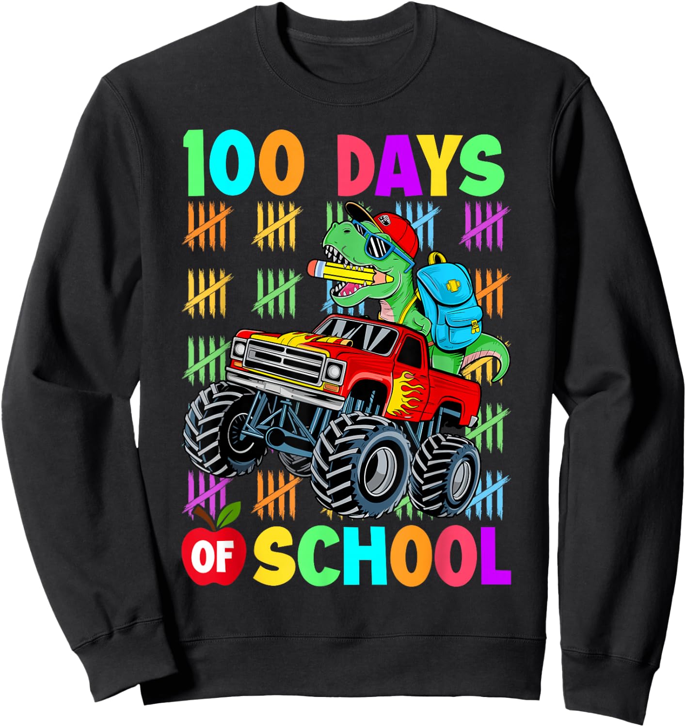 100 Days Of School Dinosaur 100 Days Smarter 100th Day Kids Sweatshirt - Sweatshirt | Black