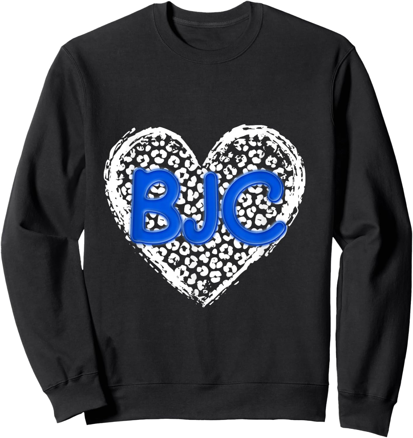 BJC Blue Initials Leopard Cheetah Heart Trendy Sweatshirt - Sweatshirt | Black