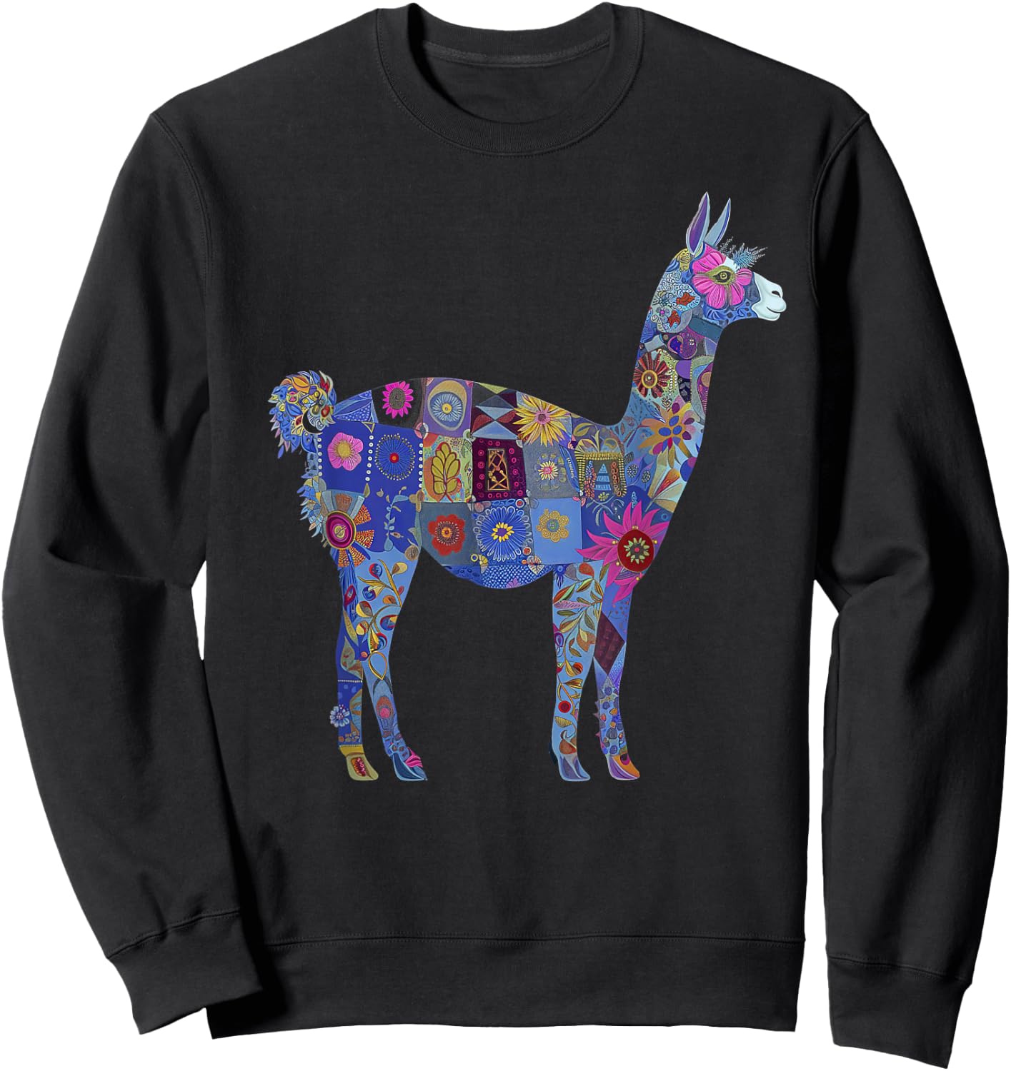 Peru Souvenir Llama Alpaca Flowers Peruvian Souvenir Sweatshirt - Sweatshirt | Black