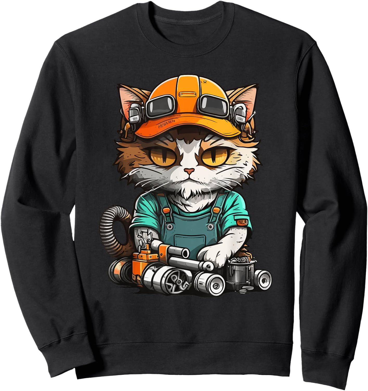 Manga Mechanic Cat - Repair Fun with Cat Flair Sweatshirt - Sweatshirt | Black