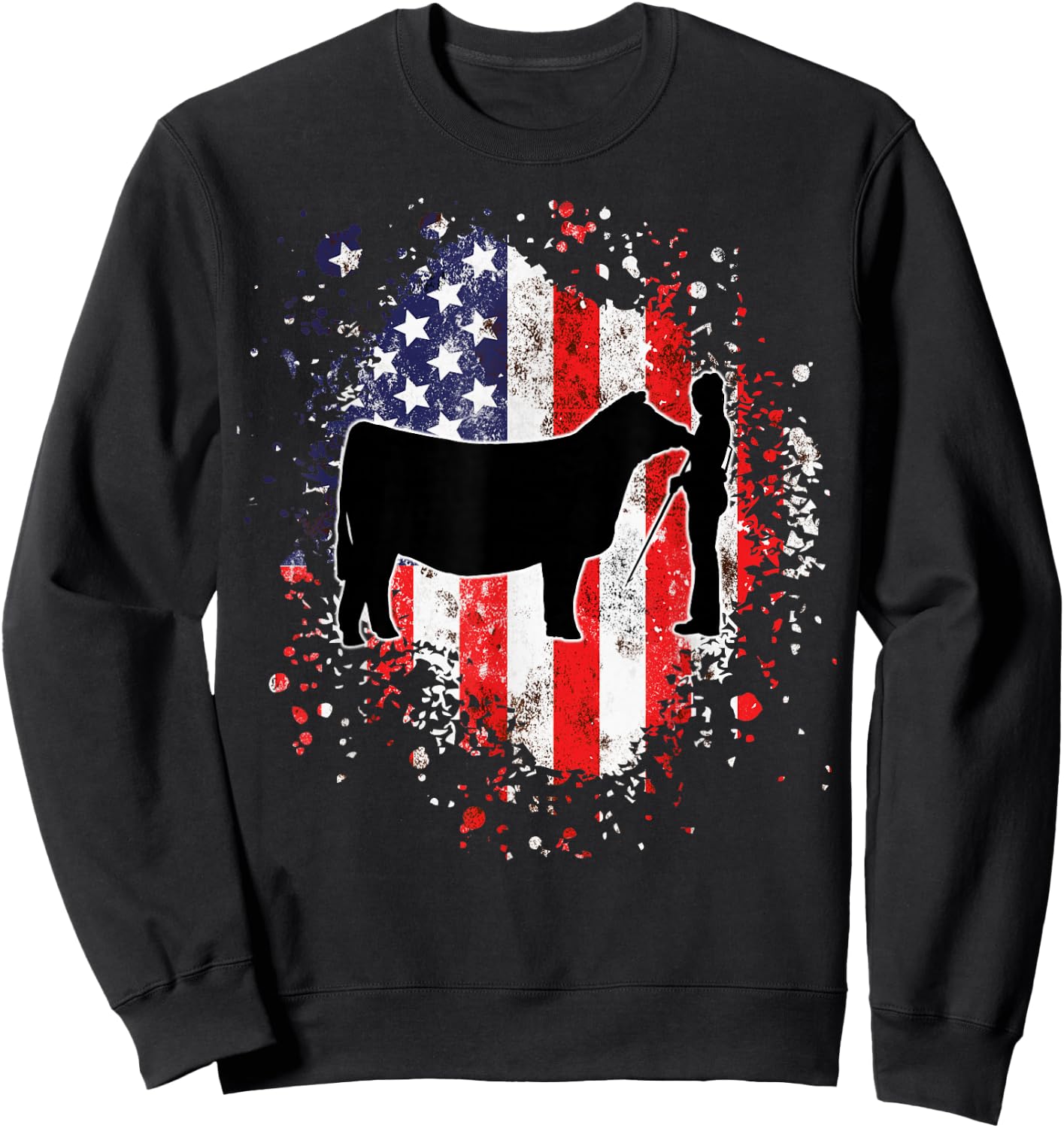 Patriotic Showmanship Girl and Show Stock Steer Sweatshirt - Sweatshirt | Black