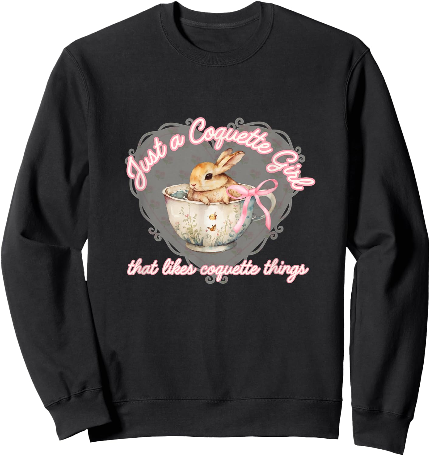 Coquette Bow Simple Pink Cute Girl, Bunny Coquette Things Sweatshirt - Sweatshirt | Black