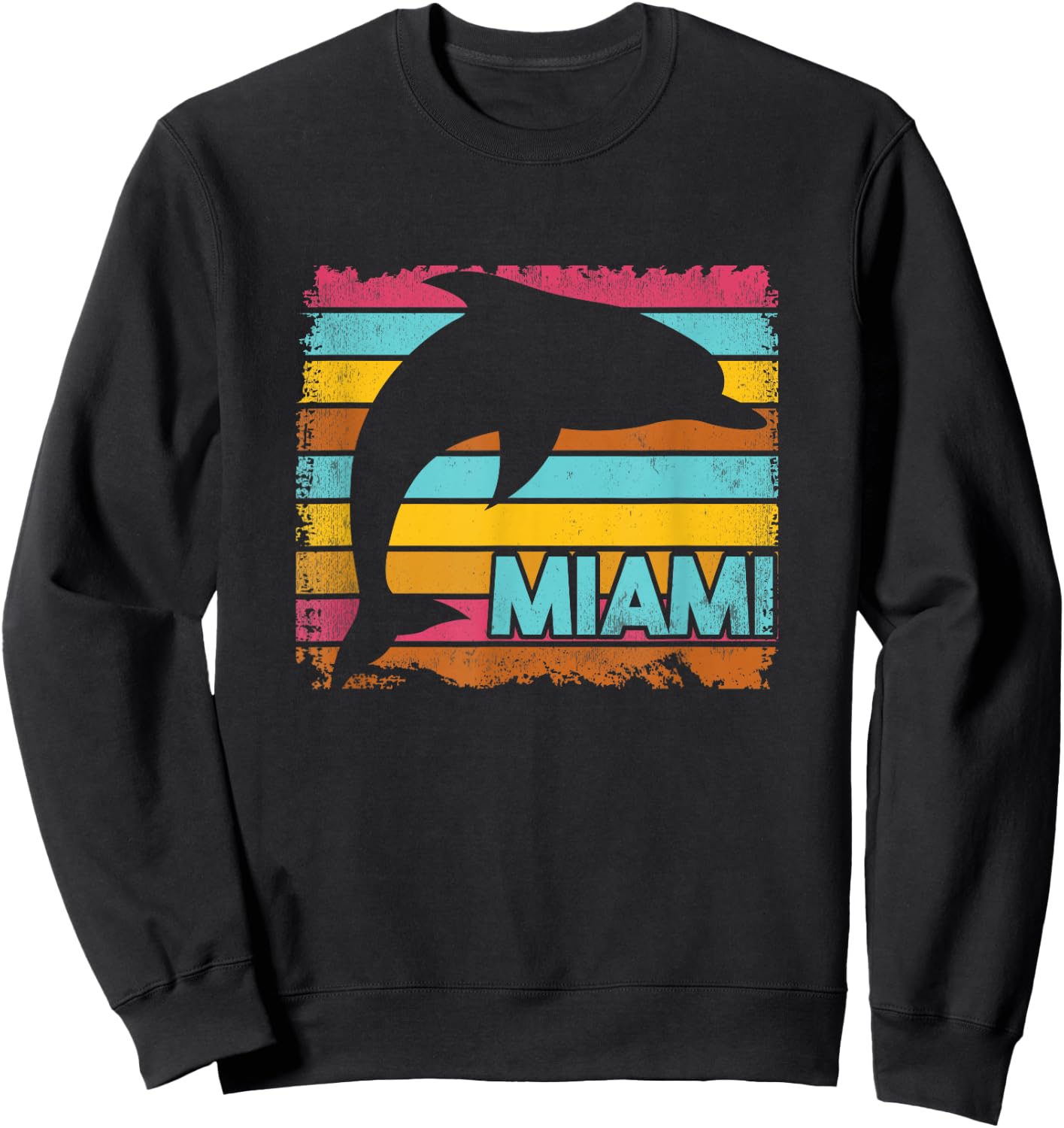 Miami Resident Vintage Dolphin Silhouette Souvenir Gift Sweatshirt - Sweatshirt | Black