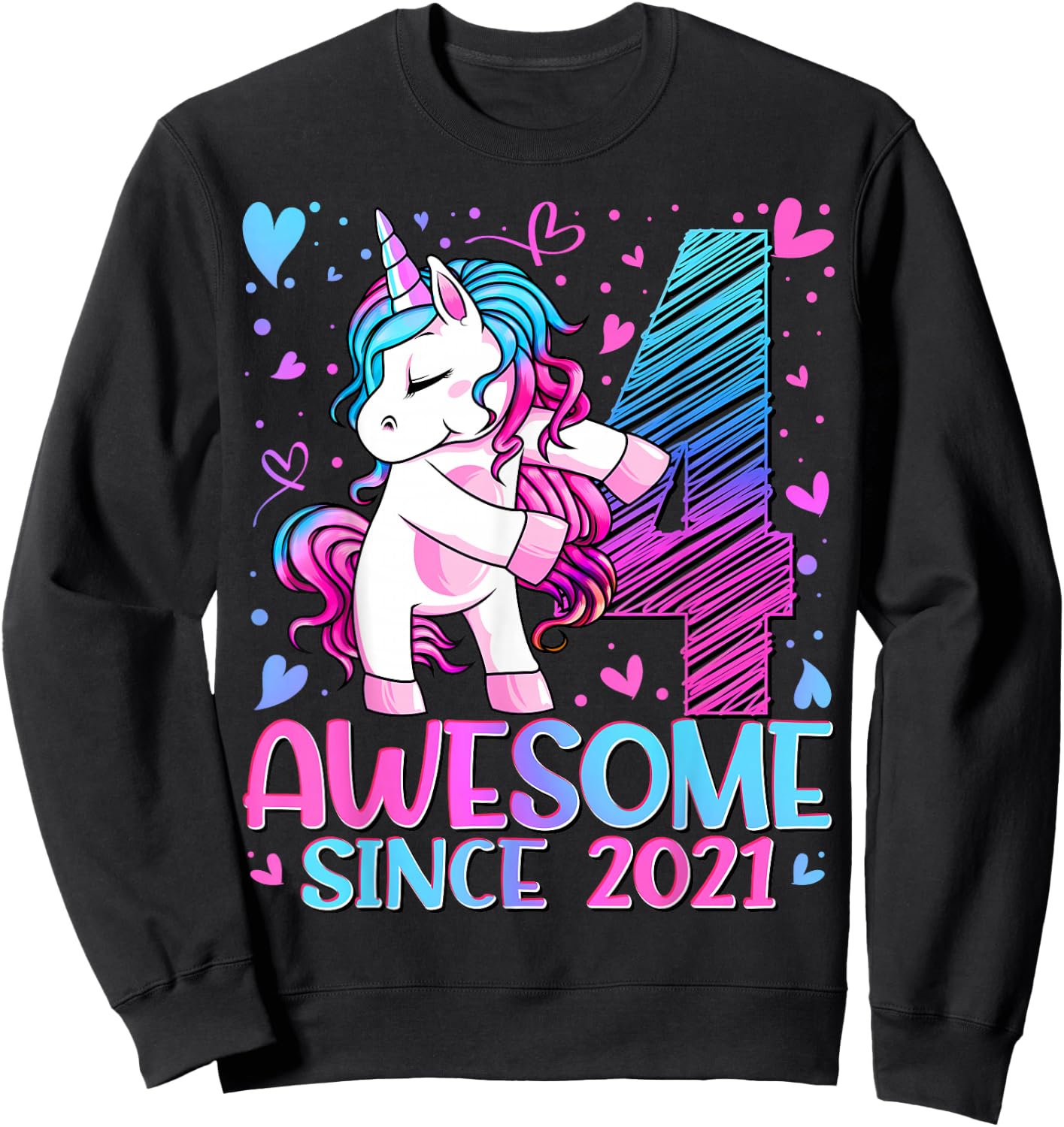 4 Year Old Unicorn Gifts For Girls 4th Birthday Girl Party Sweatshirt - Sweatshirt | Black