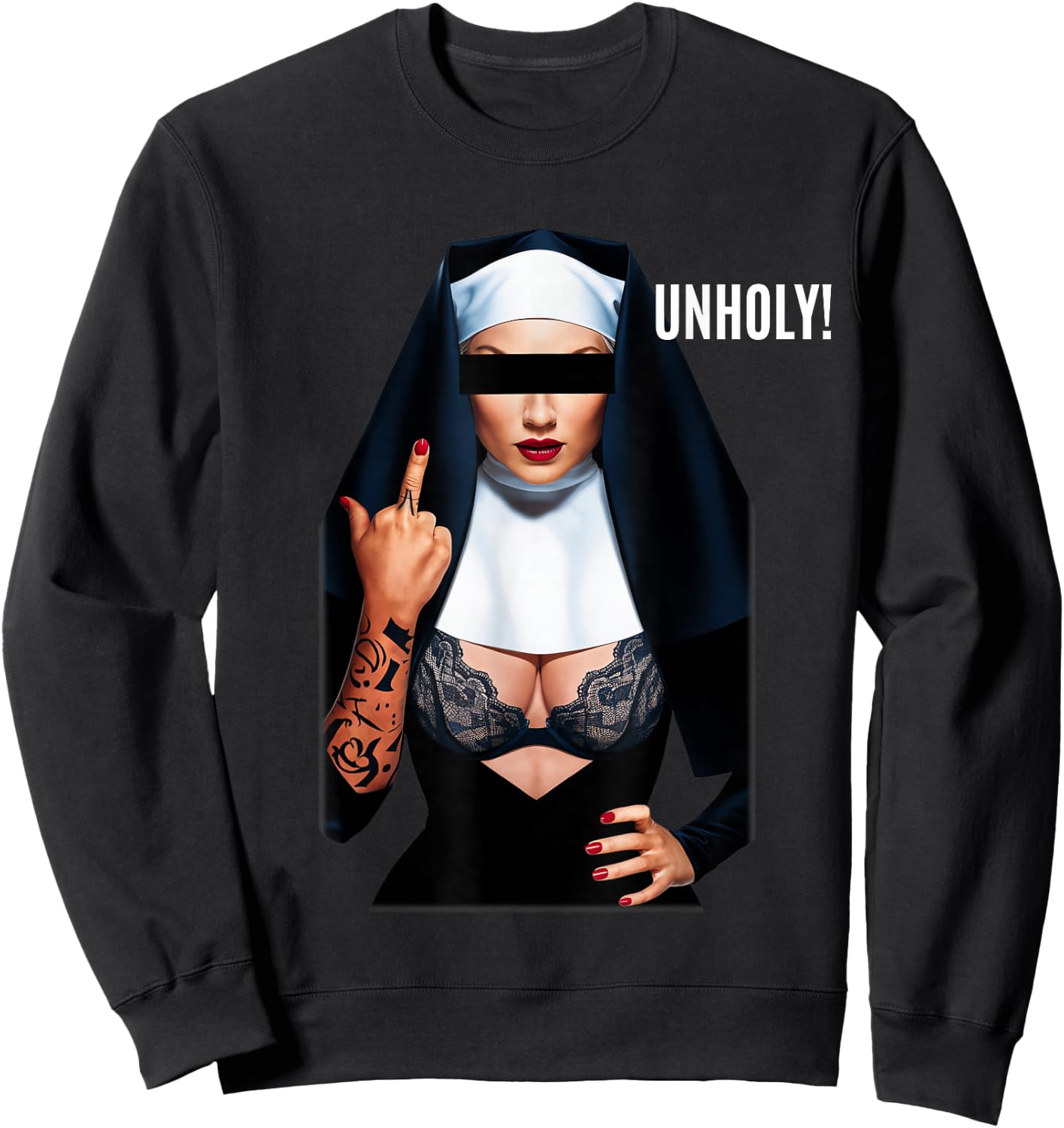 Unholy Sexy Nun Tattoo , Black, S Sweatshirt - Sweatshirt | Black