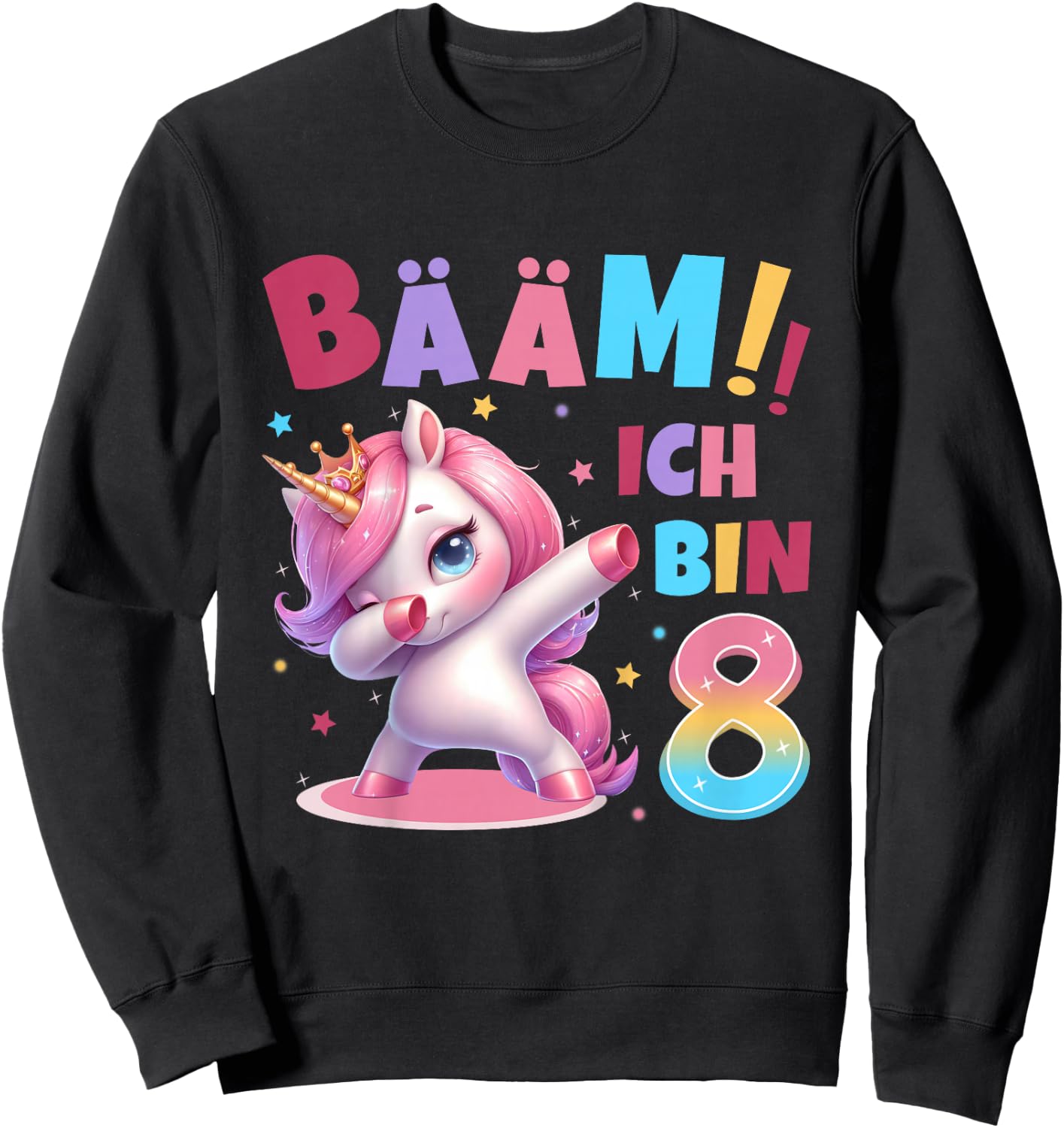 Children's 8th Birthday Girl 8 Years Unicorn Party Outfit Unicorn , black Sweatshirt - Sweatshirt | Black