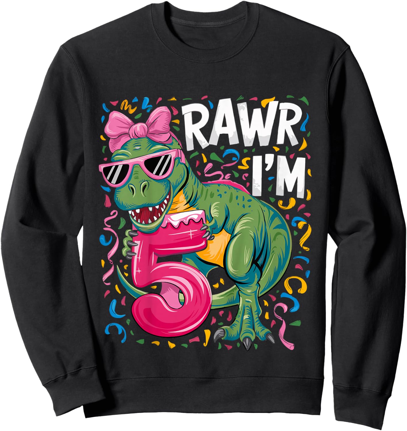 5 Year Old T Rex Dinosaur 5nd Birthday Girl Sweatshirt - Sweatshirt | Black