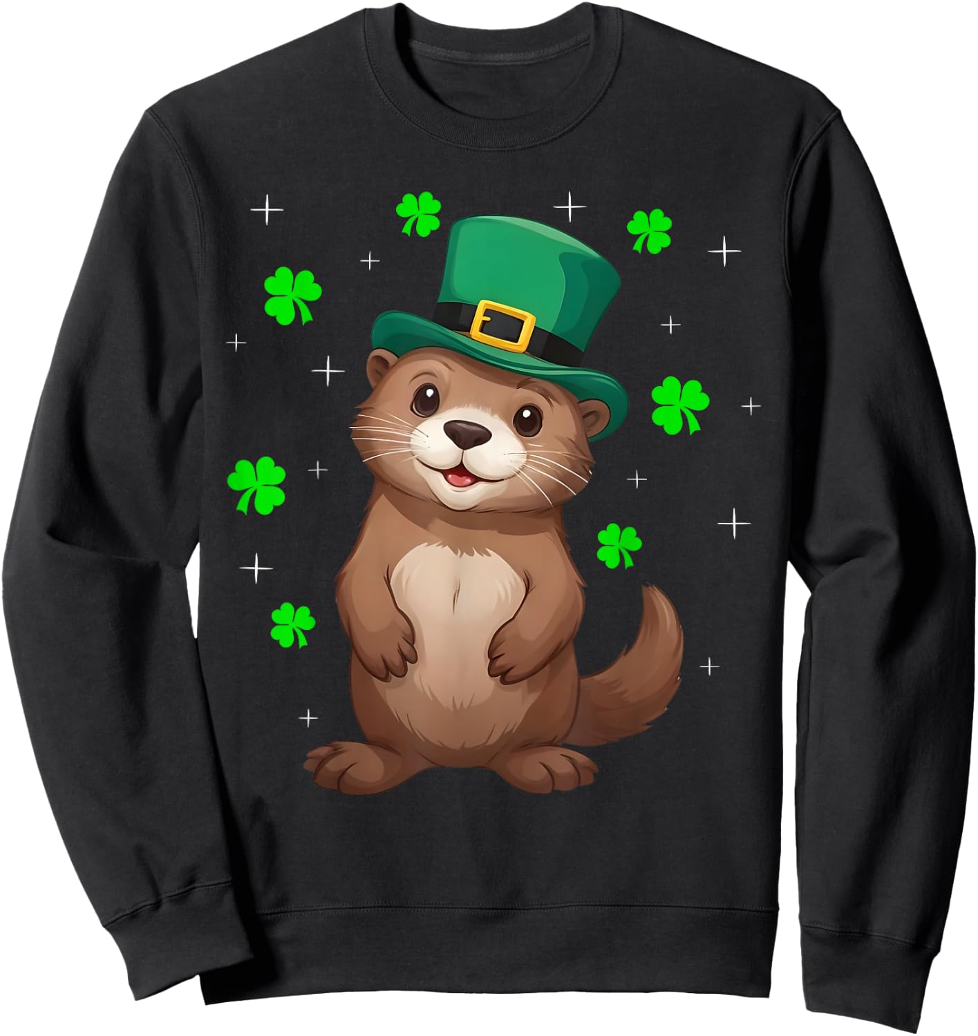 Irish Shamrock Leprechaun Hat Otter St Patrick's Day Sweatshirt - Sweatshirt | Black