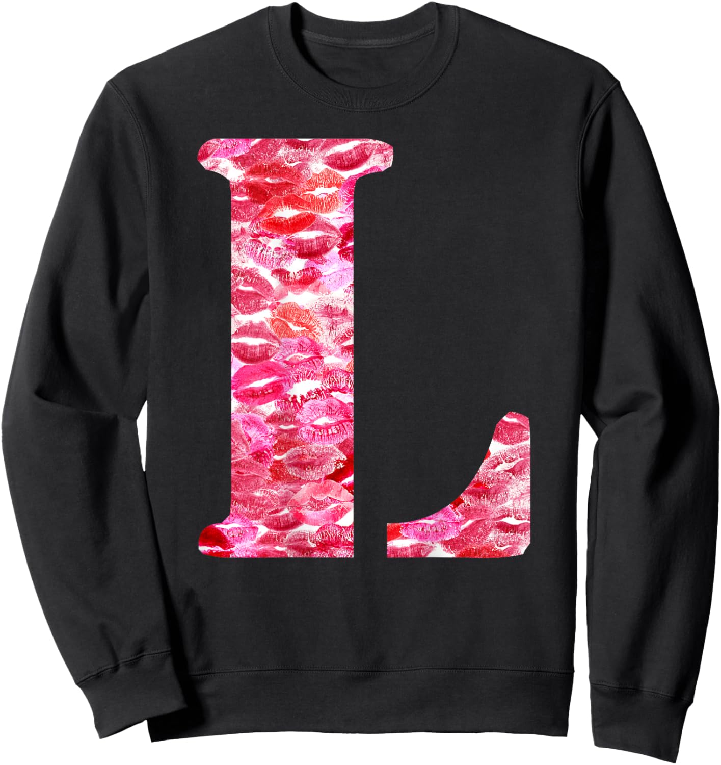 Back Print Only - Lipstick Kisses For Boyfriend Letter L , Black, S Sweatshirt - Sweatshirt | Black