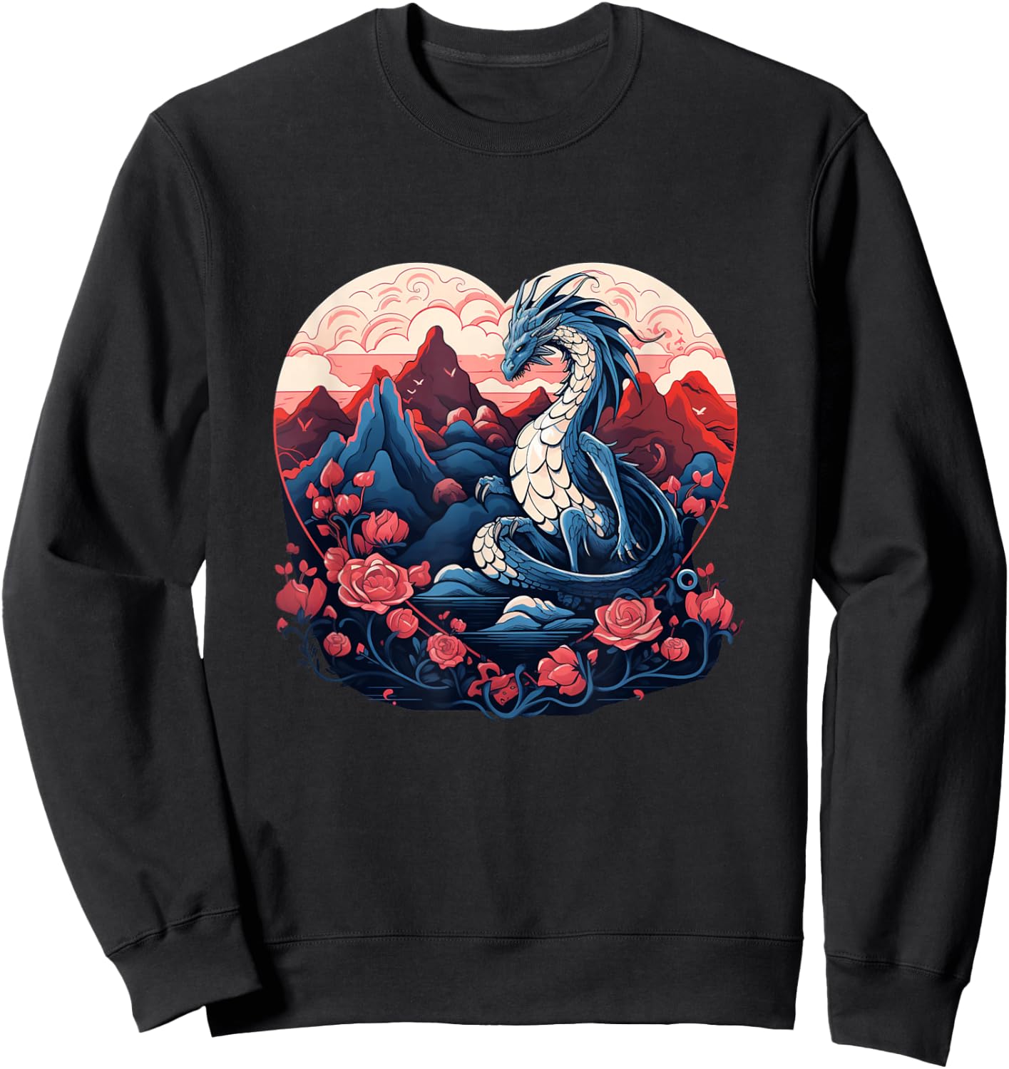 Funny Flowers Dragon for Romantic Roses Lovers and Couples Sweatshirt - Sweatshirt | Black
