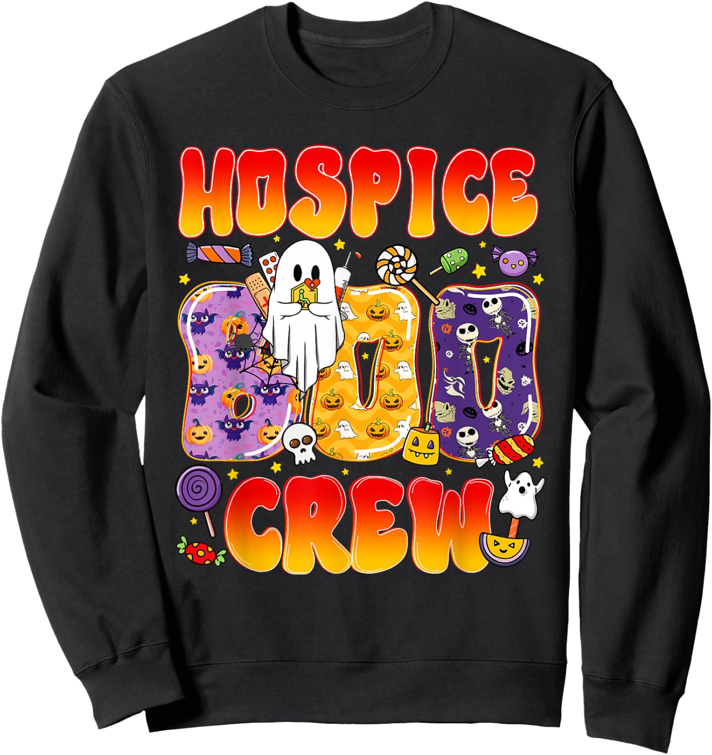 Hospice Boo Crew Hospice Nurse Funny Halloween Sweatshirt - Sweatshirt | Black
