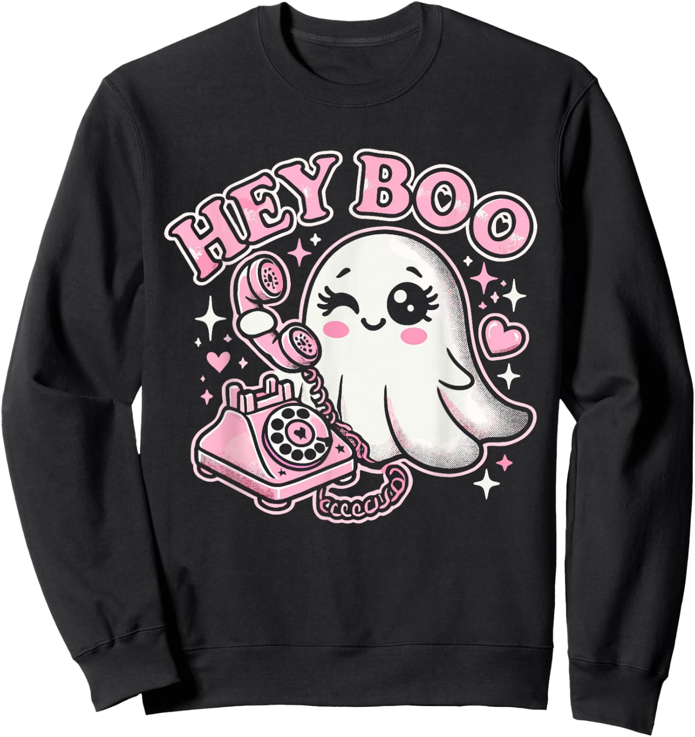 Groovy Hey Boo Cute Ghost Funny Halloween Girls Women Kids Sweatshirt - Sweatshirt | Black