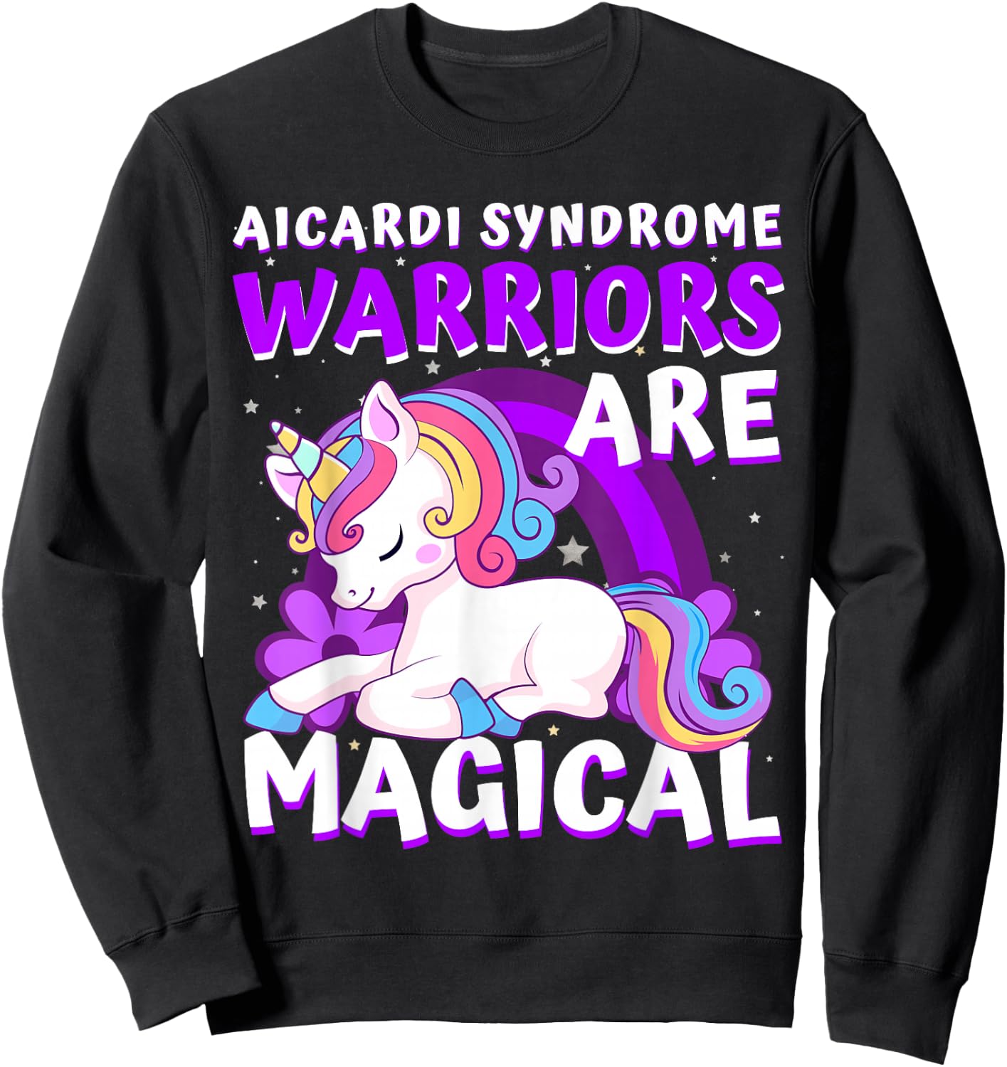 Warriors Magical Aicardi Syndrome Awareness Unicorn Purple Sweatshirt - Sweatshirt | Black